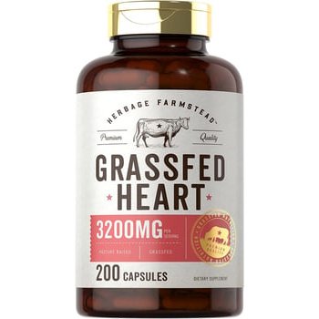 Suplemento de coração bovino - Criados em Pasto Desidratado, sem OGM, sem Glúten - Herbage Farmstead, 3200mg - 200 cápsu