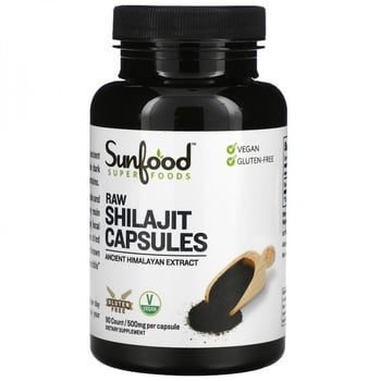 Raw Shilajit Cápsulas, Sunfood, 500 mg, 90 Cápsulas